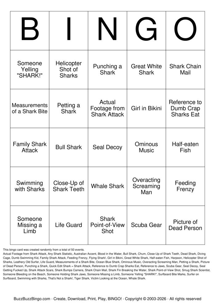 Download Free SHARK WEEK BINGO Bingo Cards Download Free SHARK WEEK BINGO Bingo Cards