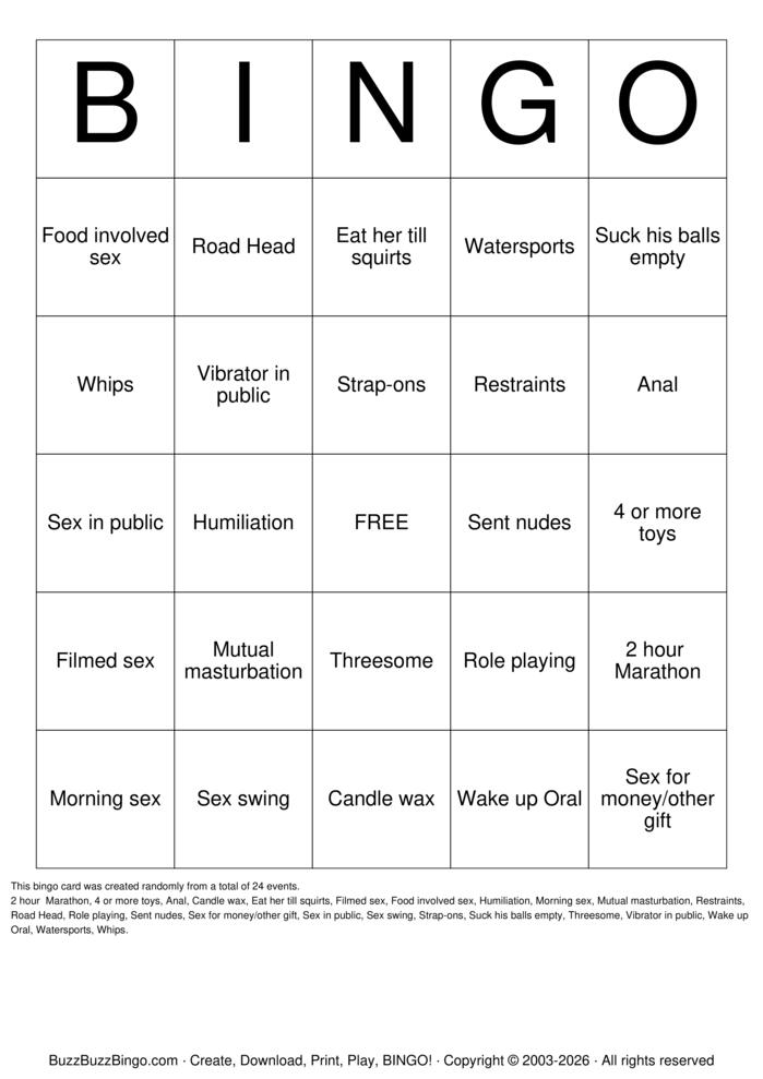 Download Free Sex Act Bingo Bingo Cards