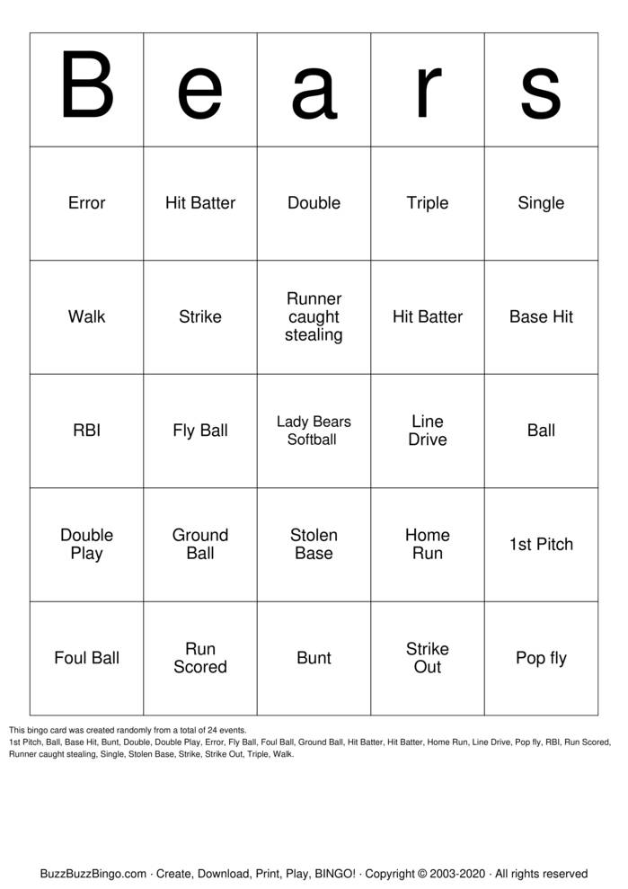 Download Free Softball Bingo Bingo Cards