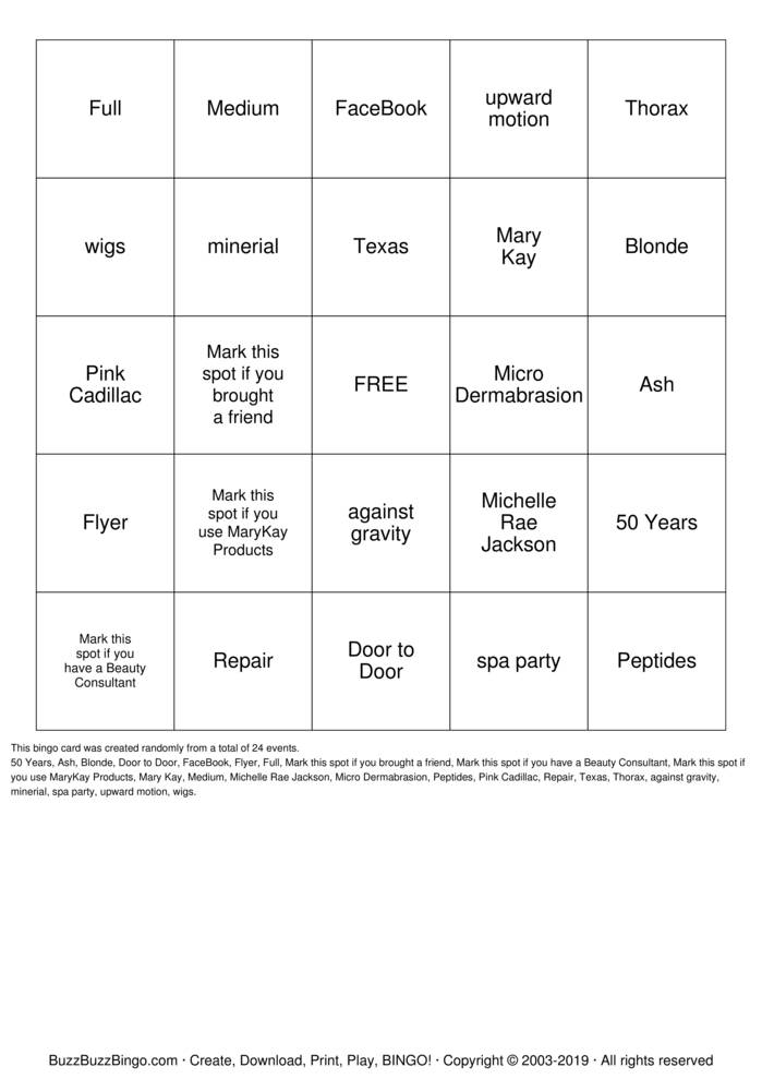 Download Free Spa  Bingo Cards