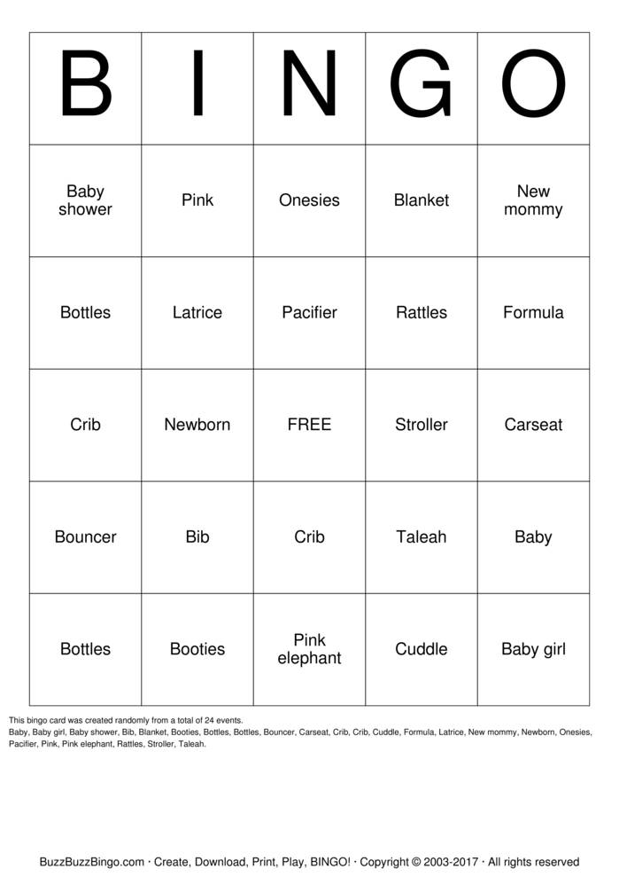 Download Free Trice's Baby shower bingo Bingo Cards