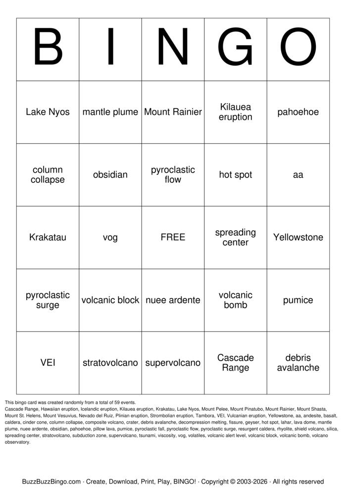 Download Free Volcano Bingo Bingo Cards Download Free Volcano Bingo Bingo Cards