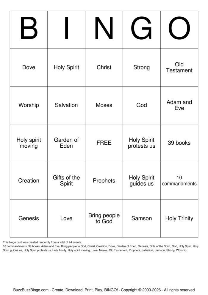 Download Free holy spirit Bingo Cards