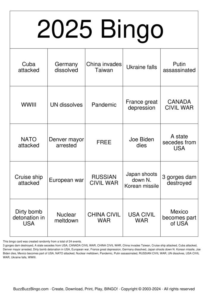 Download Free 2025 Bingo Card Bingo Cards