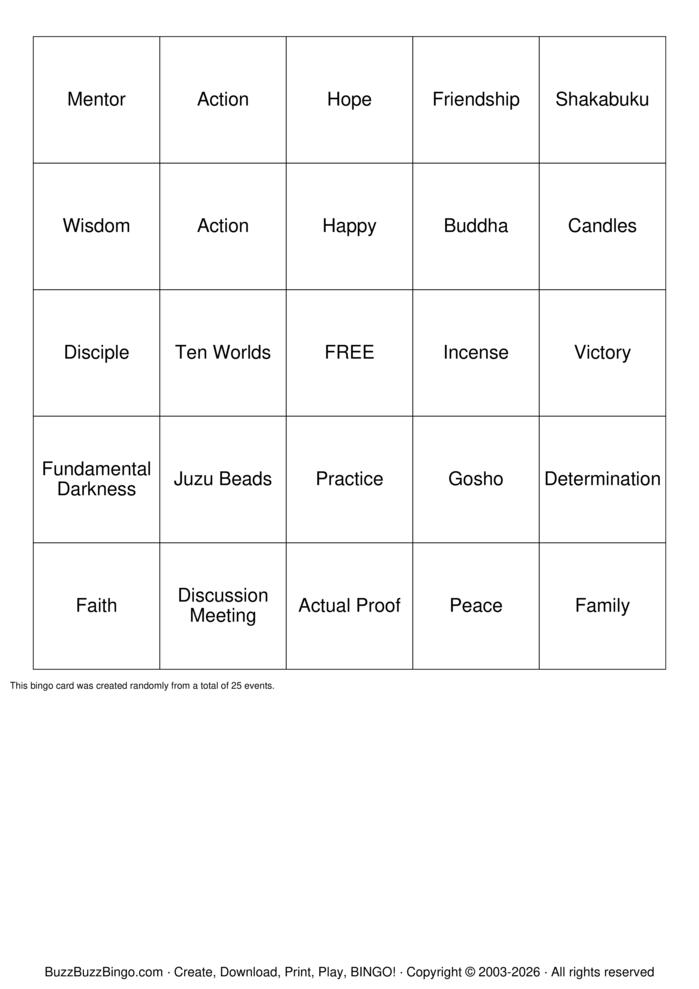 Download Free Buddhist game Bingo Cards