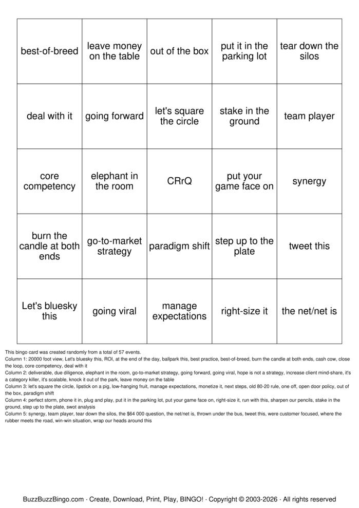 Download Free Business Buzzword Bingo Cards