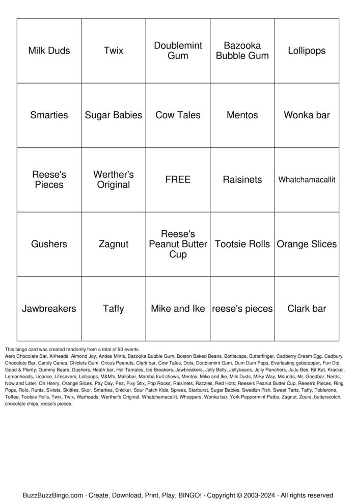 Download Free Candyland Bingo Bingo Cards
