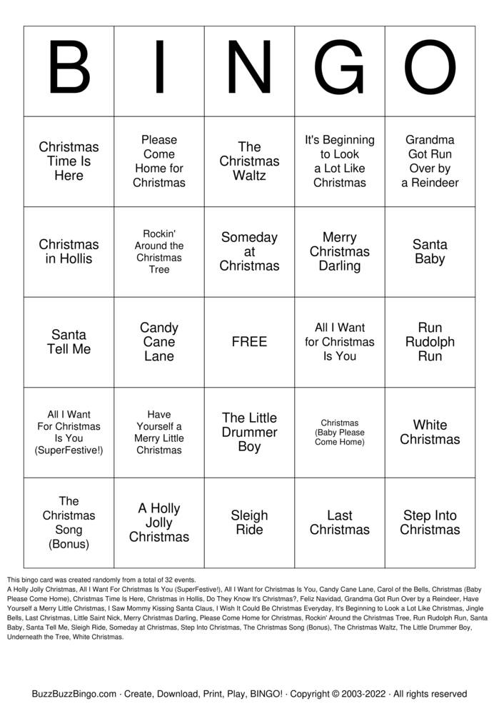 Download Free Christmas Songs Bingo Cards