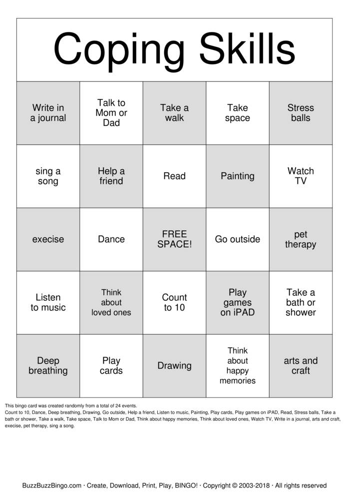 Coping Skills Bingo Cards to Download, Print and Customize!