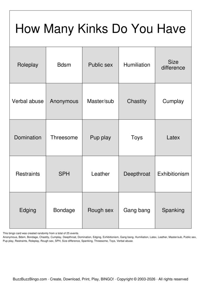 Download Free Gay Kink Bingo Bingo Cards