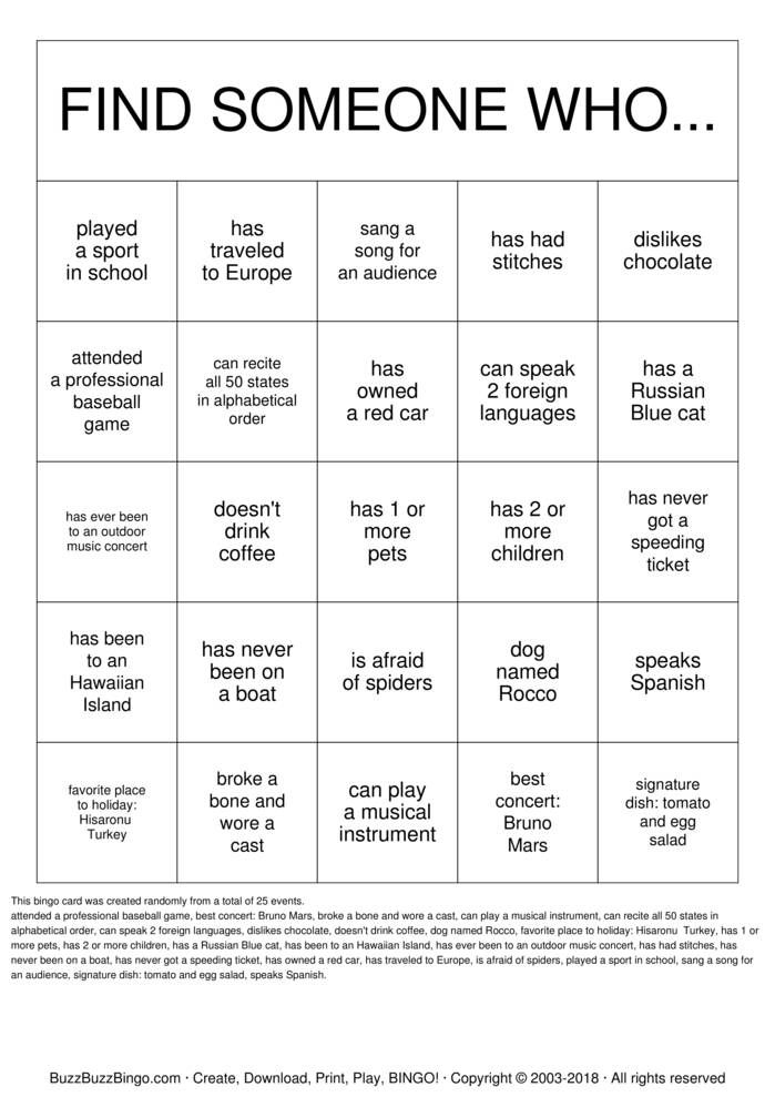 Download Free Getting to Know you! Bingo Cards