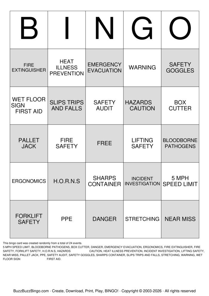 Download Free H.O.R.N.S SAFETY Bingo Cards Download Free H.O.R.N.S SAFETY Bingo Cards