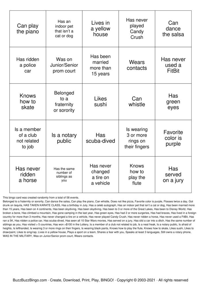 Download Free HUMAN BINGO Bingo Cards