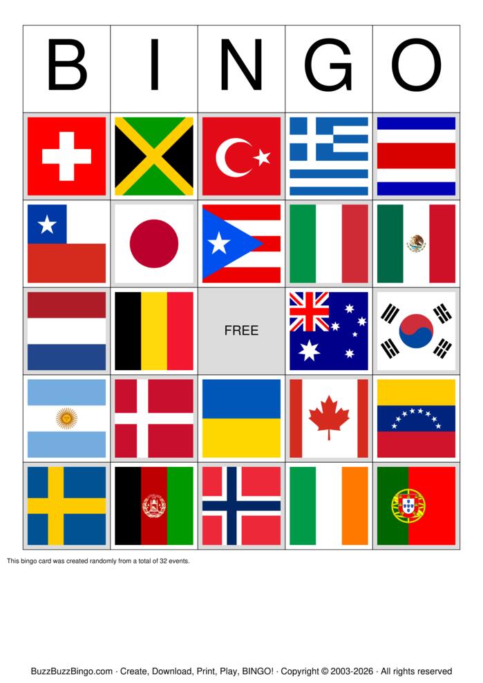 Download Free Images of Country Flags Bingo Cards Download Free Images of Country Flags Bingo Cards