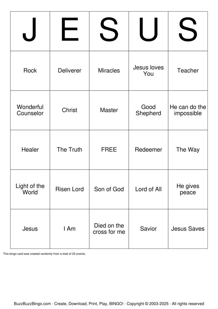 Download Free Jesus Bingo Cards Download Free Jesus Bingo Cards