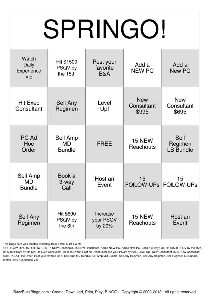 LMCDT Springo Bingo Cards to Download, Print and Customize!