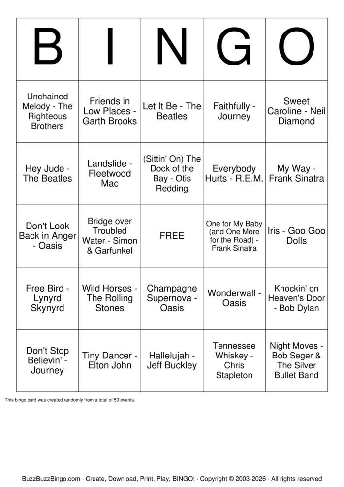 Download Free Last Call Songs Top 50 Bingo Cards Download Free Last Call Songs Top 50 Bingo Cards