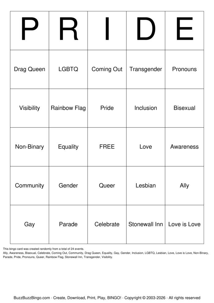 Download Free Pride Bingo Cards Download Free Pride Bingo Cards