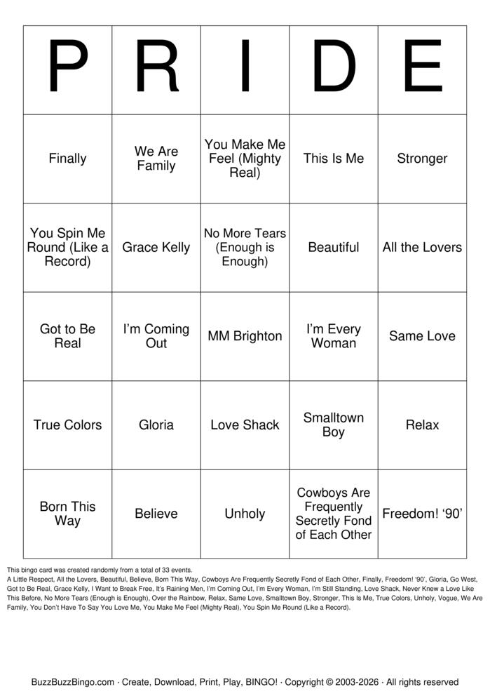 Download Free Pride Bingo Cards