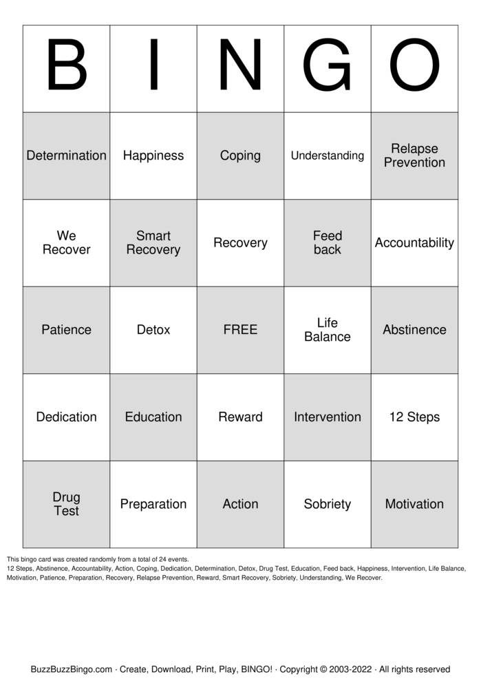 Recovery Bingo Cards to Download, Print and Customize!