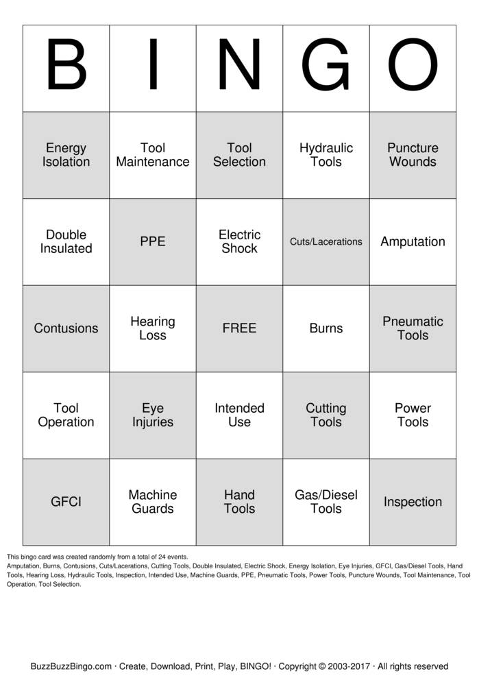 Download Free Safety Bingo Cards