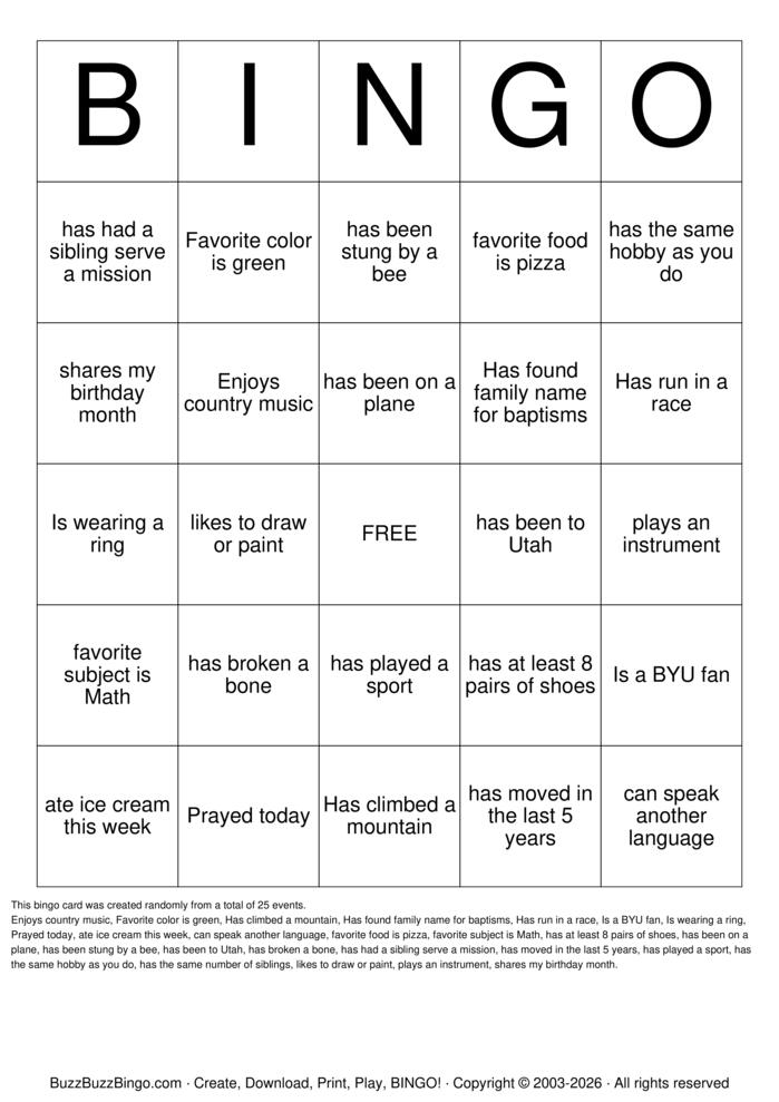 YOUTH BINGO Bingo Cards to Download, Print and Customize!