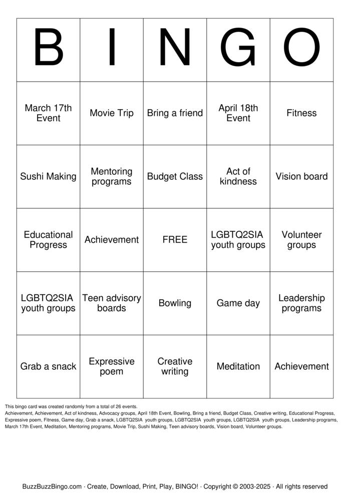 Youth Groups Bingo Cards to Download, Print and Customize!