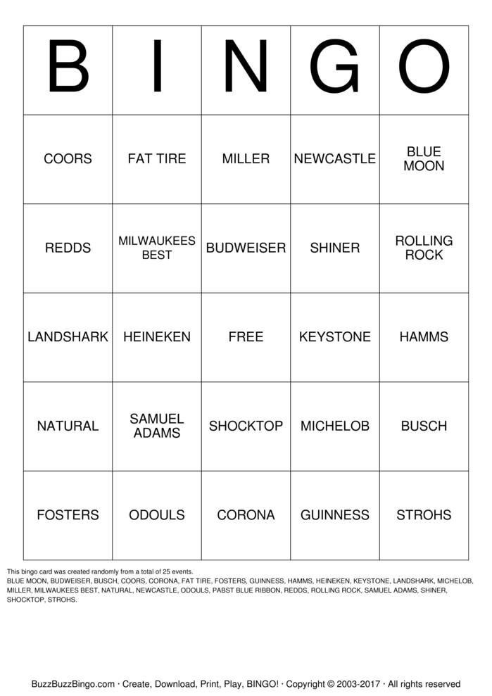 Download Free BEERO Bingo Cards