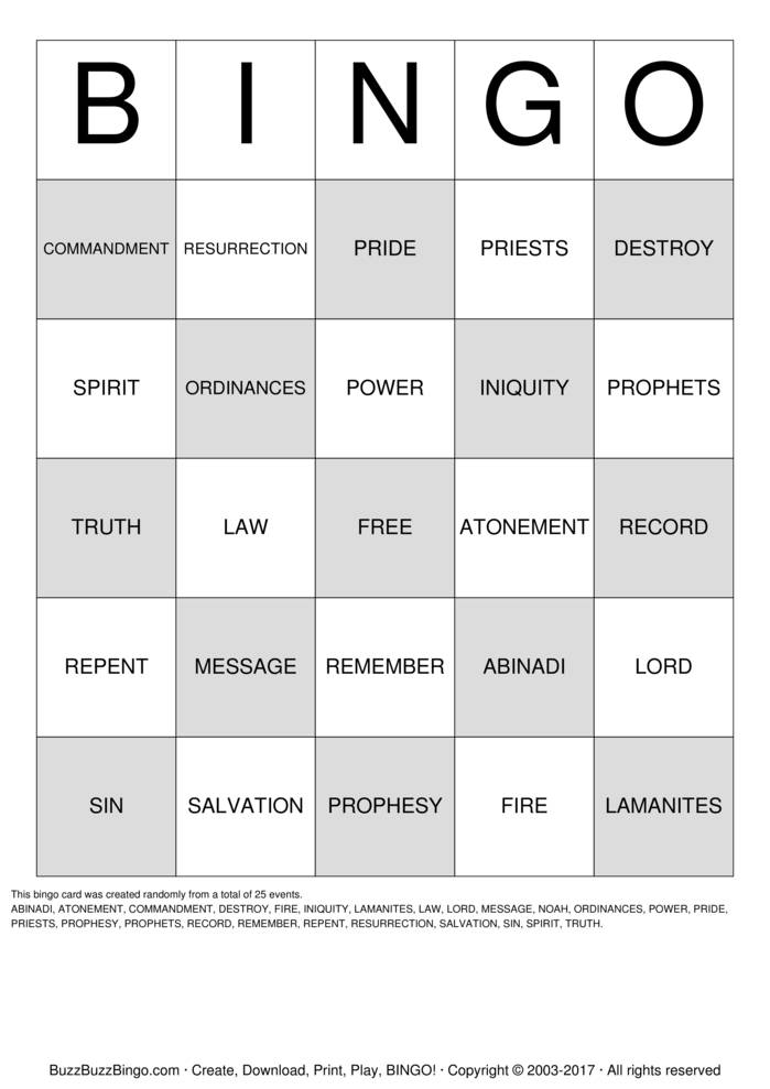 Book of Mormon Bingo Cards to Download, Print and Customize!