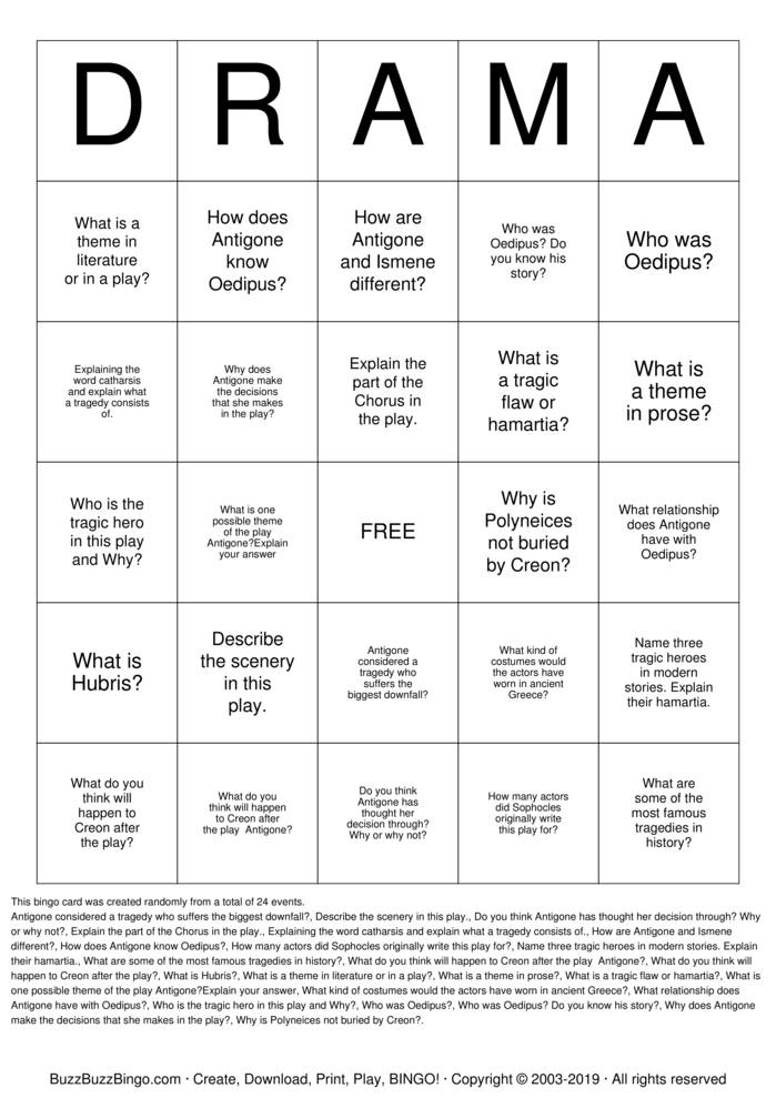 DRAMA Bingo Cards to Download, Print and Customize!