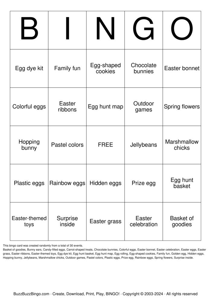 Download Free Easter Egg Hunt Bingo Cards