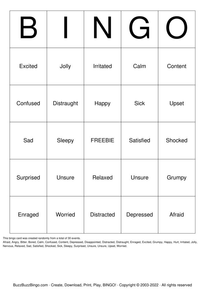 Emotions Bingo Cards to Download, Print and Customize!