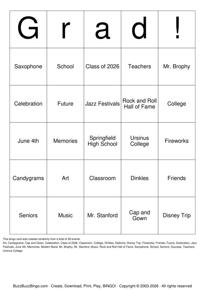 Download Free Graduation  Bingo Cards