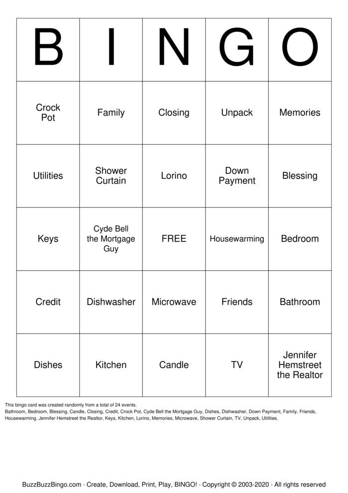 Lorino's Housewarming Bingo Cards to Download, Print and Customize!