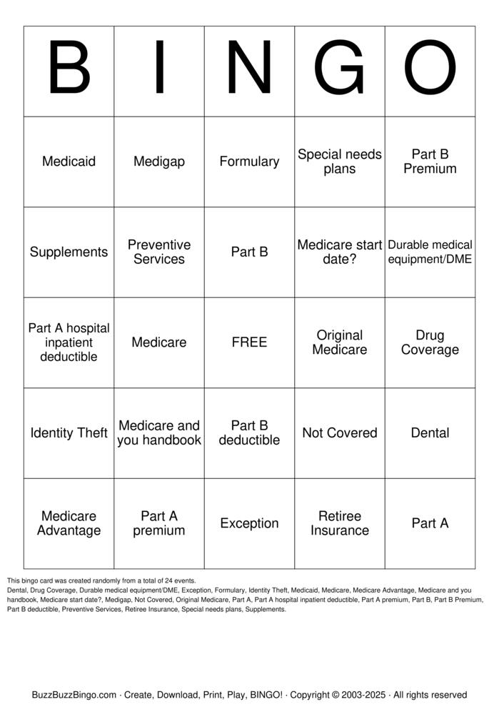 Download Free Medicare Bingo Bingo Cards