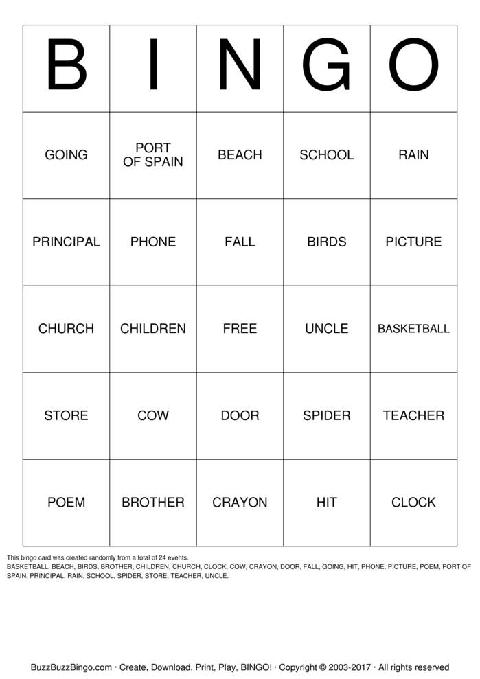 NOUN Bingo Cards to Download, Print and Customize!