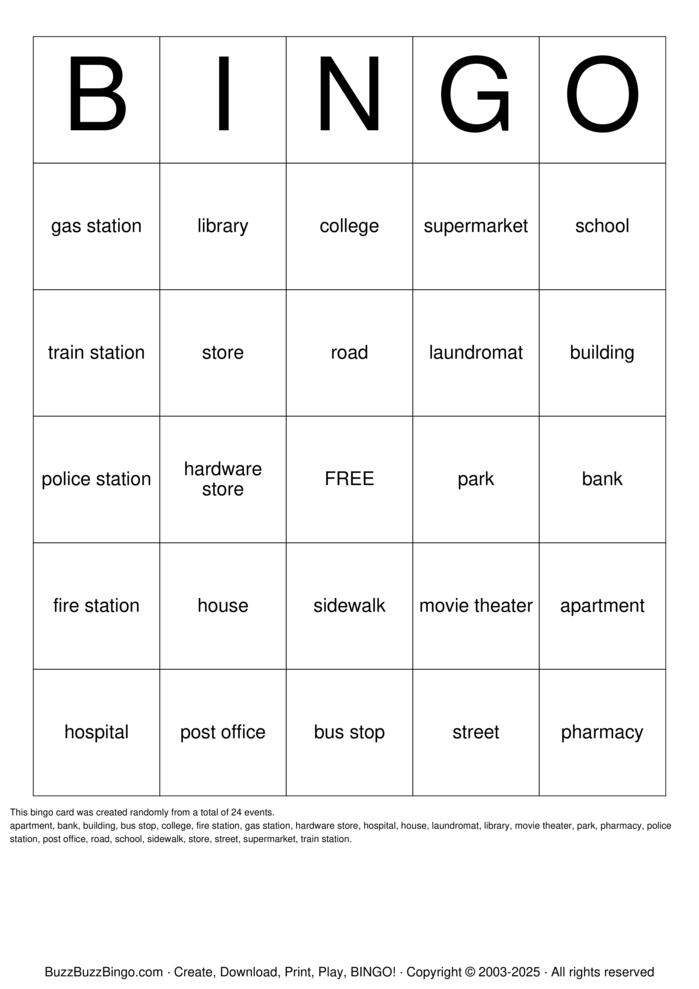 Download Free Neighborhood Places Bingo Cards Download Free Neighborhood Places Bingo Cards