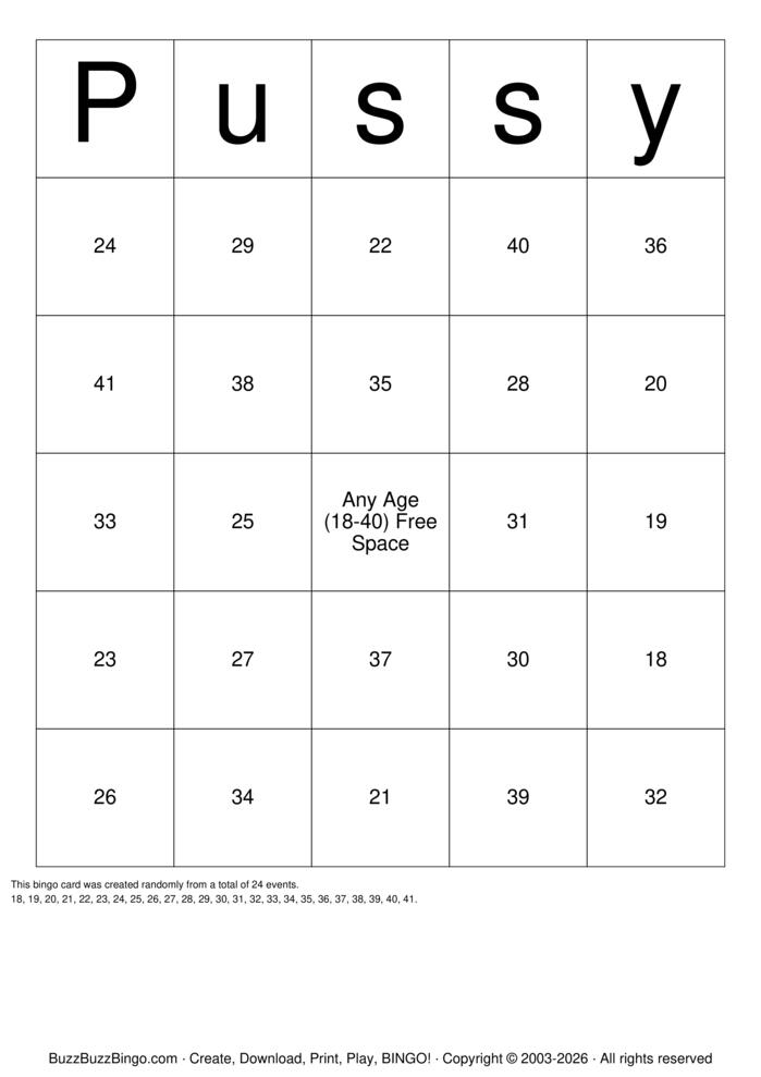 Download Free Pussy Bingo Cards Download Free Pussy Bingo Cards