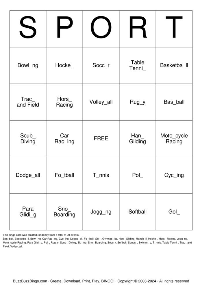 Types of Sports Bingo Cards to Download, Print and Customize!