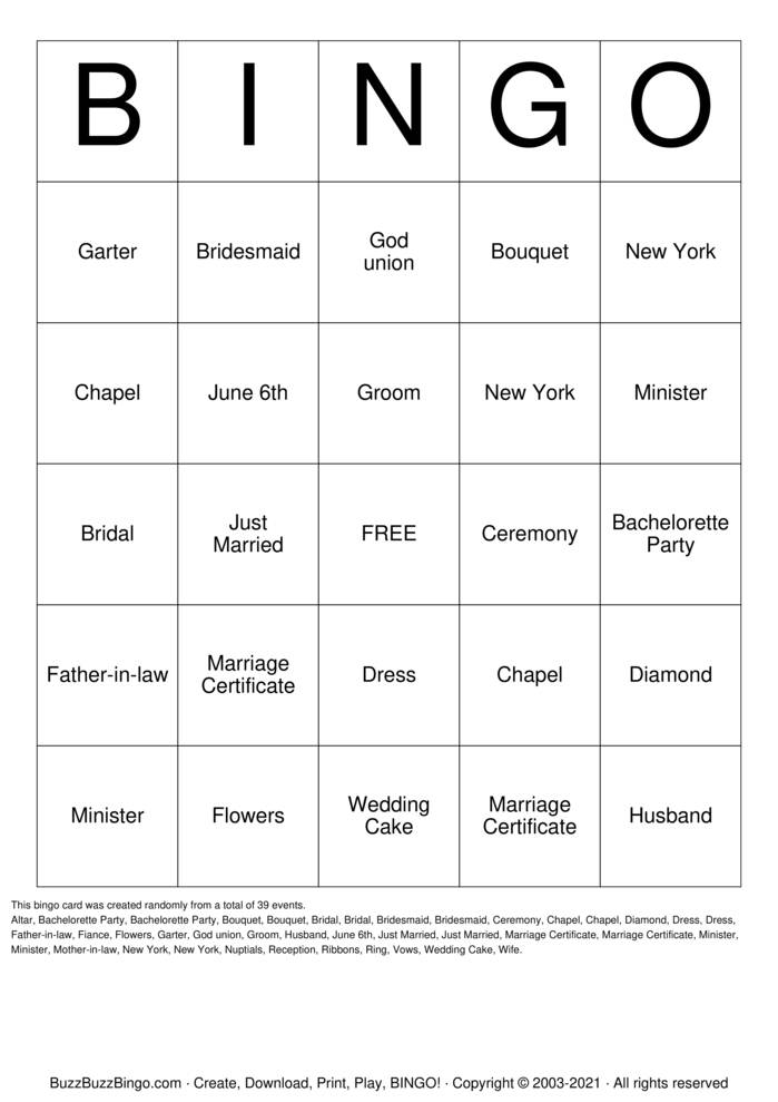 Download Free Wedding Speech Bingo Bingo Cards