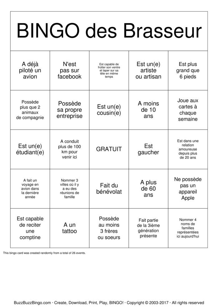 Download Free BINGO des Brasseur Bingo Cards Download Free BINGO des Brasseur Bingo Cards