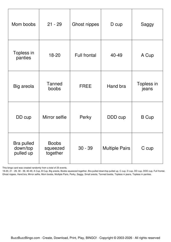 Download Free Booobs Bingo Cards