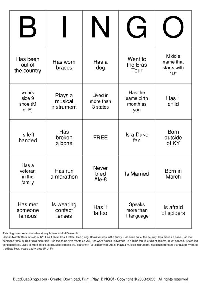 Download Free Classmate Bingo Bingo Cards