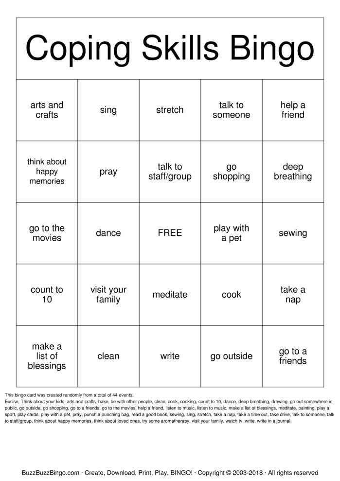 Coping Skills Bingo Cards to Download, Print and Customize!