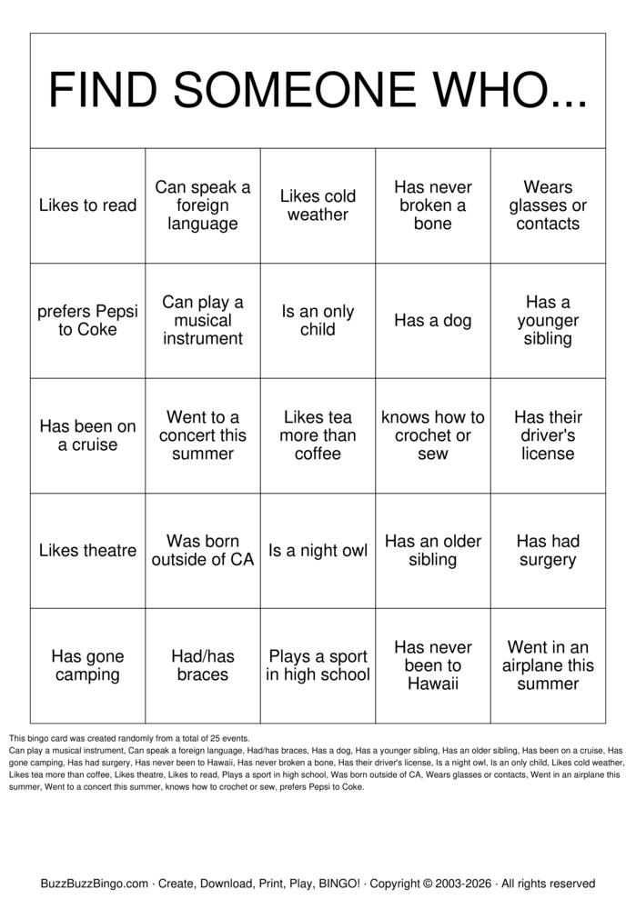 Download Free Find Someone Who.... Bingo Cards