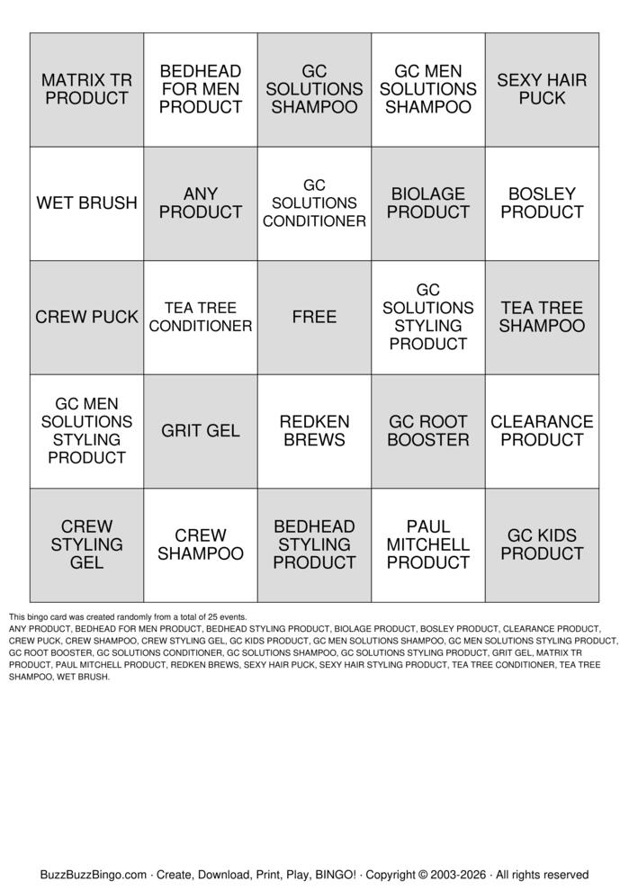 Download Free Great Clips BINGO Bingo Cards