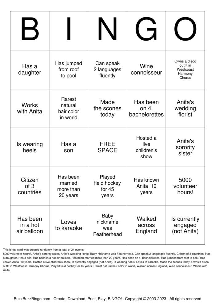 Download Free Guess the Guest! Bingo Cards