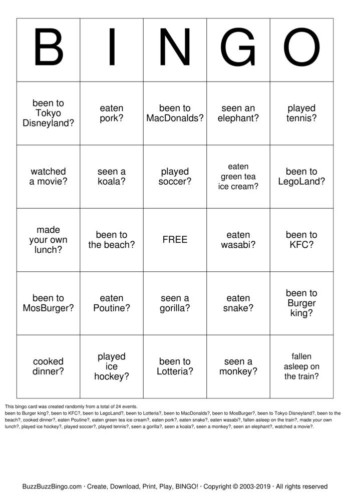 Have You Ever Bingo Have You Ever Bingo