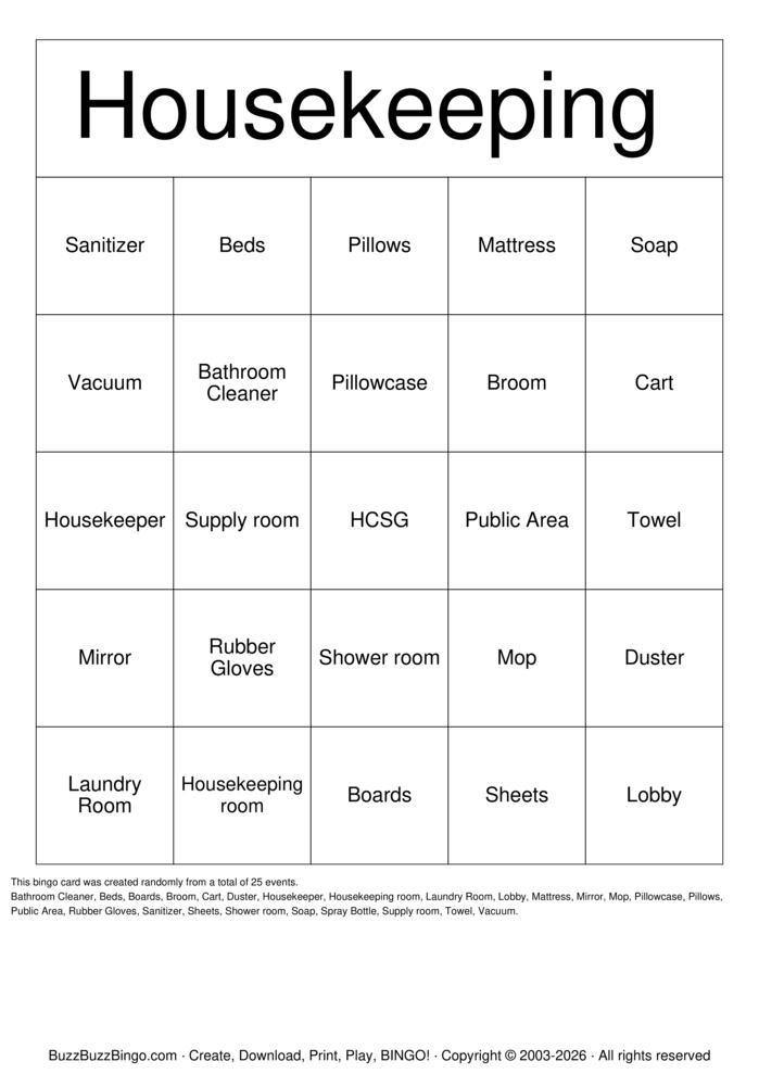 Download Free Housekeeping Week Bingo Cards