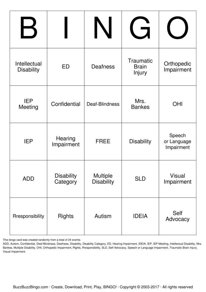 Download Free IEP BINGO Bingo Cards Download Free IEP BINGO Bingo Cards